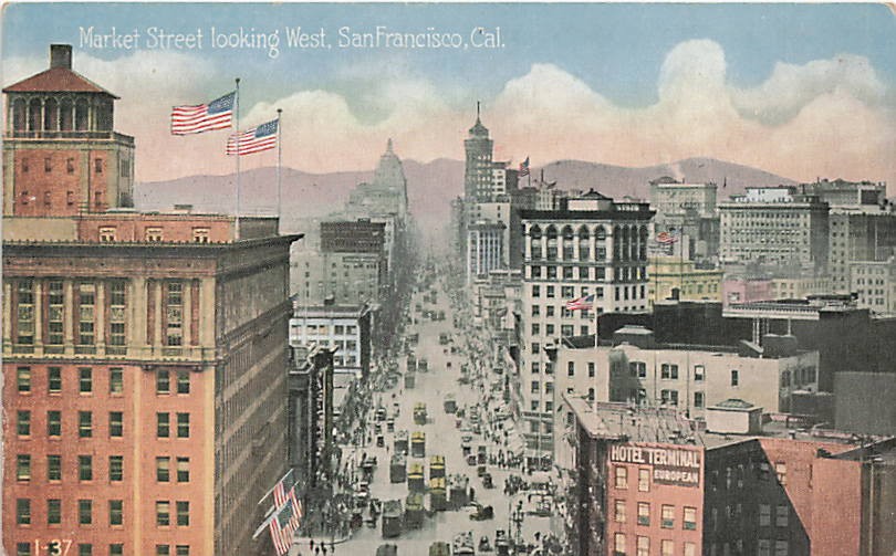 Postcard CA: Market Street Looking West, San Francisco, DB 1910\'s