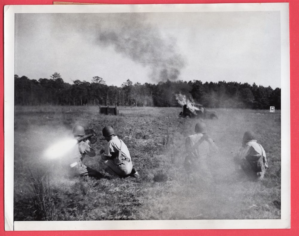 1943 Firing Bazooka at Automobile Target Fort Benning Georgia Orig. News Photo
