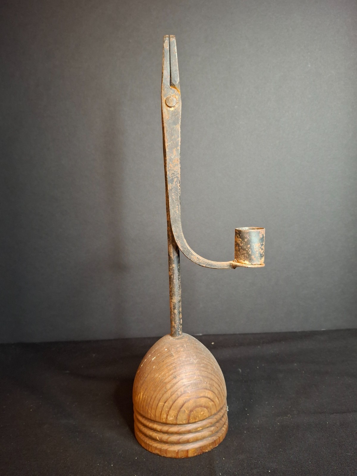 Antique 18th C Wrought Iron Rushlight Candle Holder Hand Forged Early Lighting