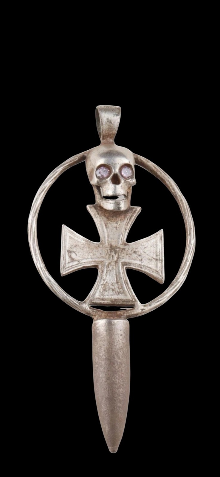 Antique WWII Ww2 Era Central European Pendant Unique Rare Ruby Eyes Biker Gift 