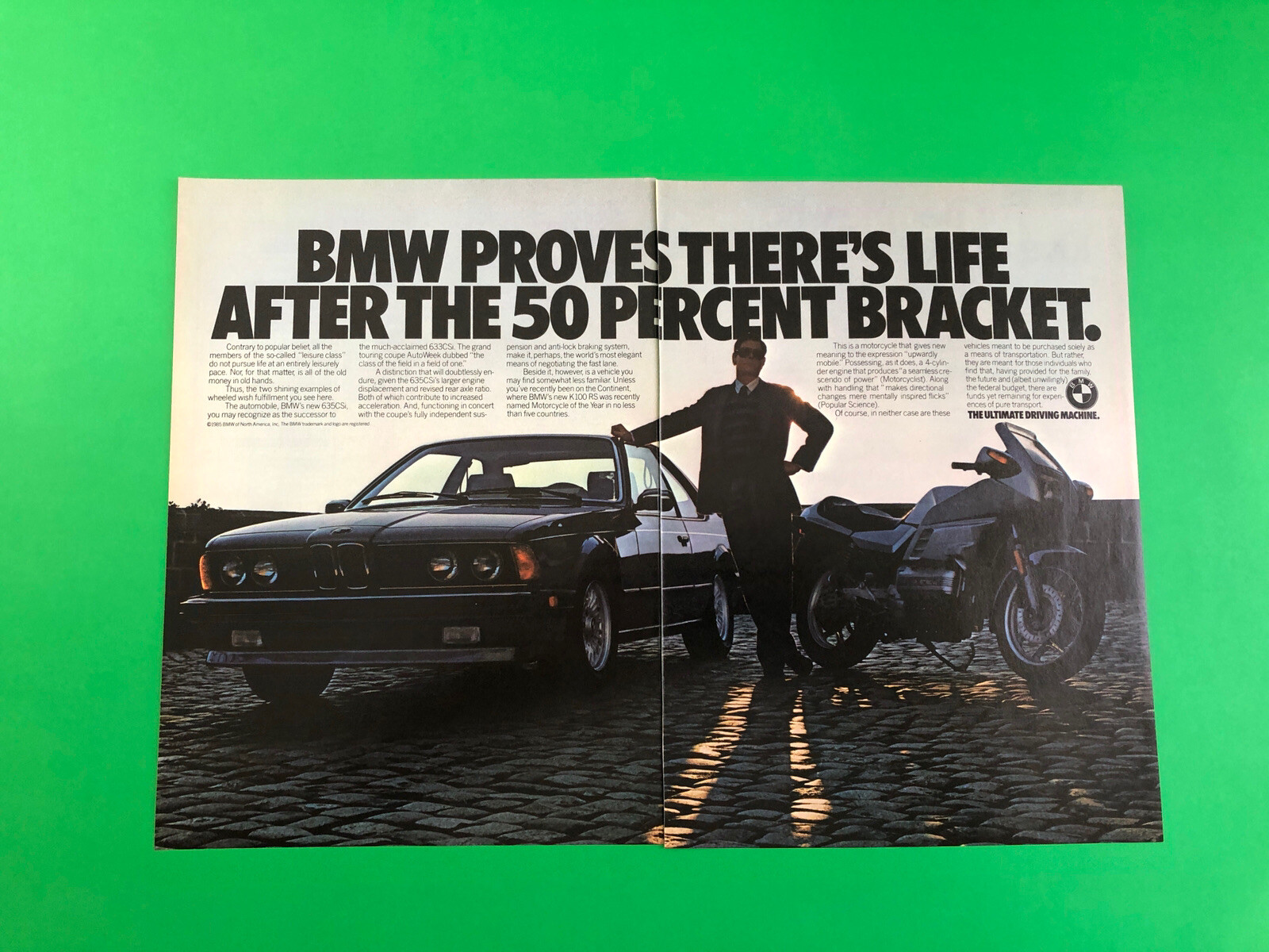 1985 BMW 633CSi K 100 RS ORIGINAL VINTAGE PRINT AD ADVERTISEMENT PRINTED 2 PAGE