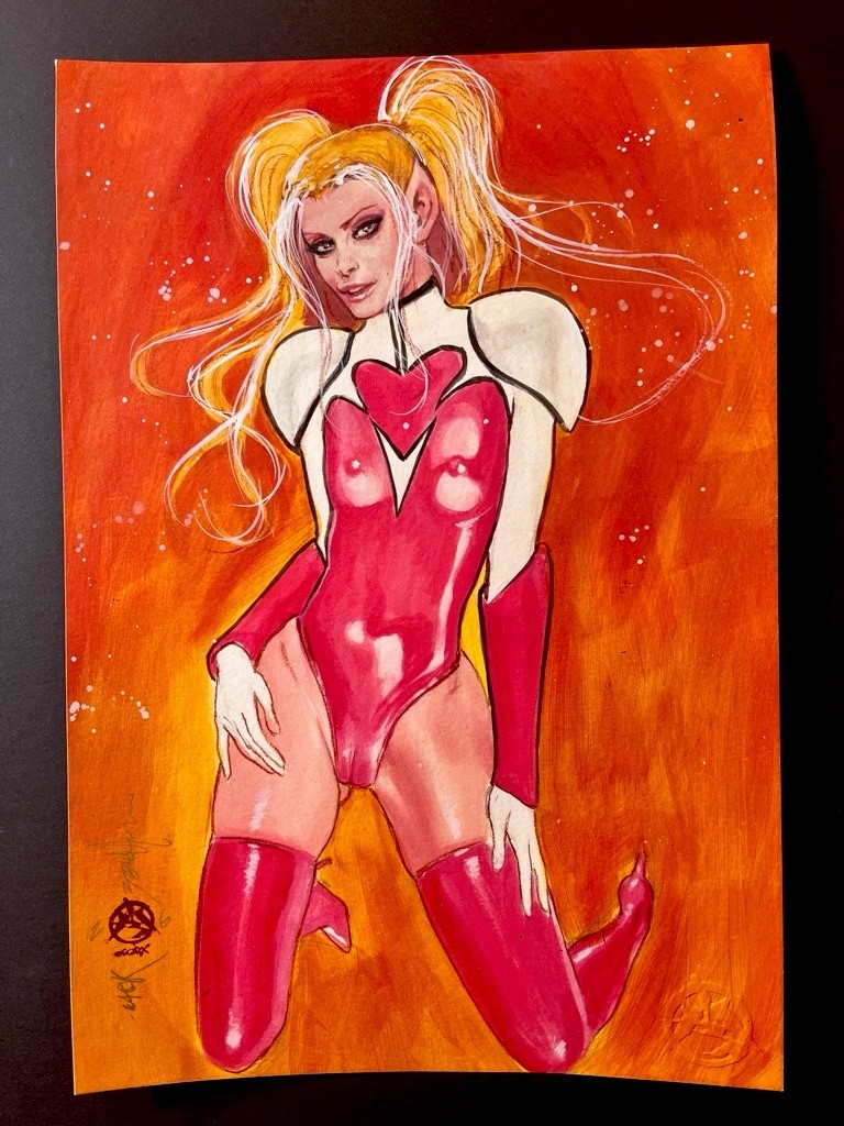 Saturn Girl Cosmic Flirt OOAK Enhanced Giclee OA PinupArt MARK BEACHUM Comics