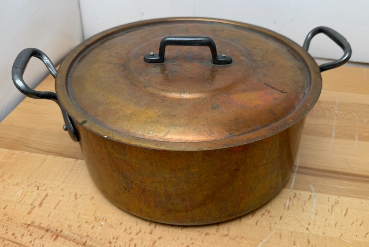 Vintage Baumalu French Copper Stock Pot 11.5” Tin Lined Dutch Oven w/Lid