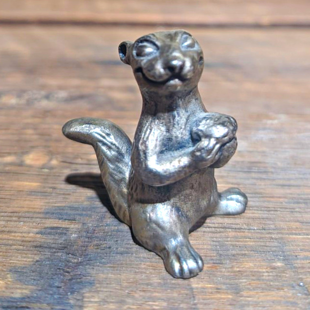 Small Heavy Silver-Tone Pewter Otter/Squirl Figurine Sculpture (marked on base)