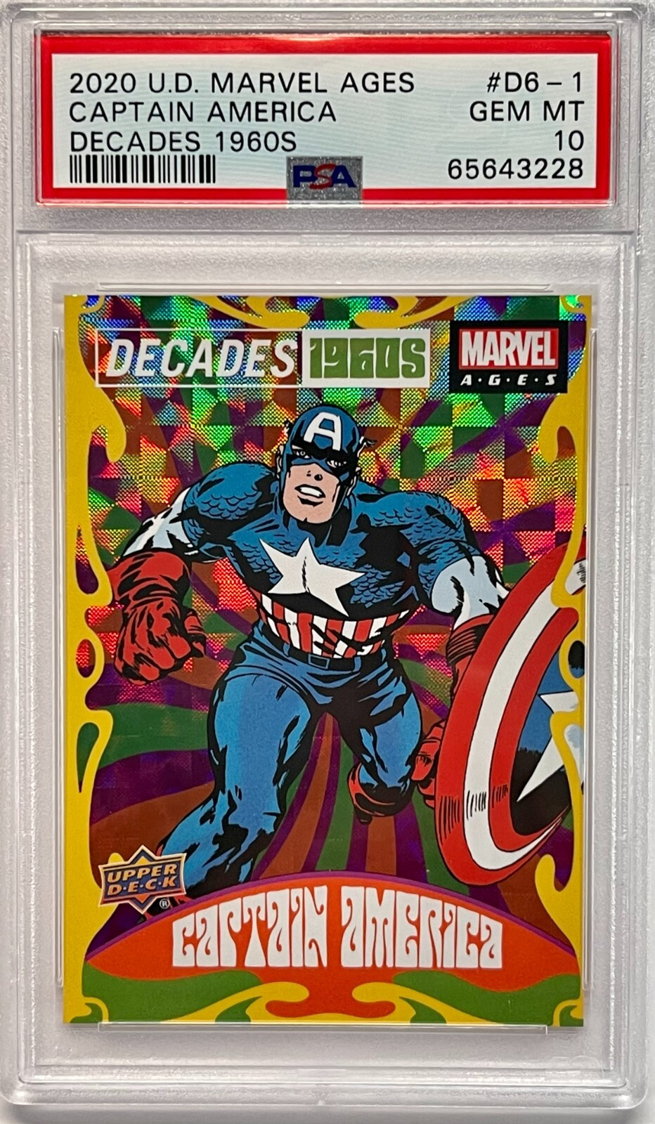 2020 UD MARVEL AGES DECADES 1960s CAPTAIN AMERICA D6-1 PSA 10 GEM MINT POP = 2