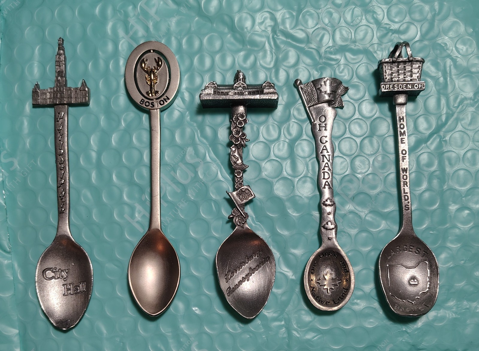 Lot Of 5 Pewter Souvenir Spoons  