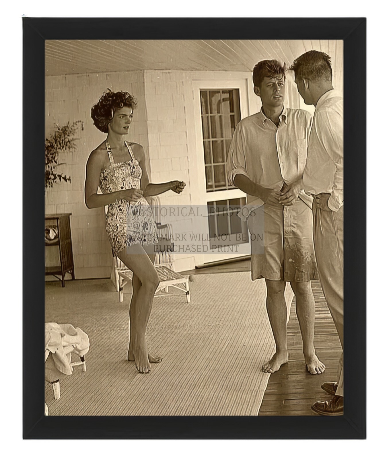 PRESIDENT JOHN F. KENNEDY AND JACKIE 1953 8X10 SEPIA FRAMED PHOTO