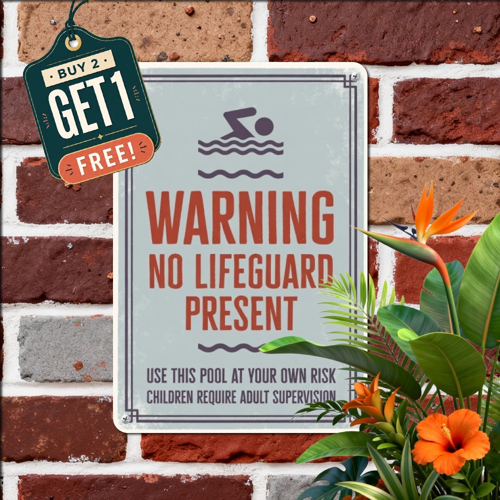 Lifeguard On Duty Swimming Pool Sign Rustic Summer Beach Decor Metal Plaque