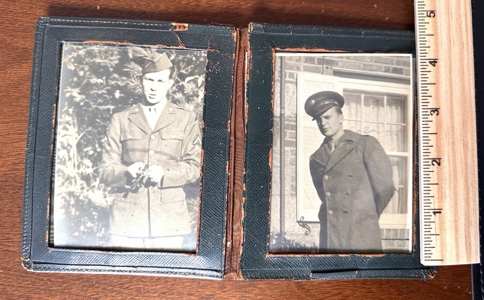 WWII US Army Soldier Photos Pair Folding Case Military Portrait c1940s Original