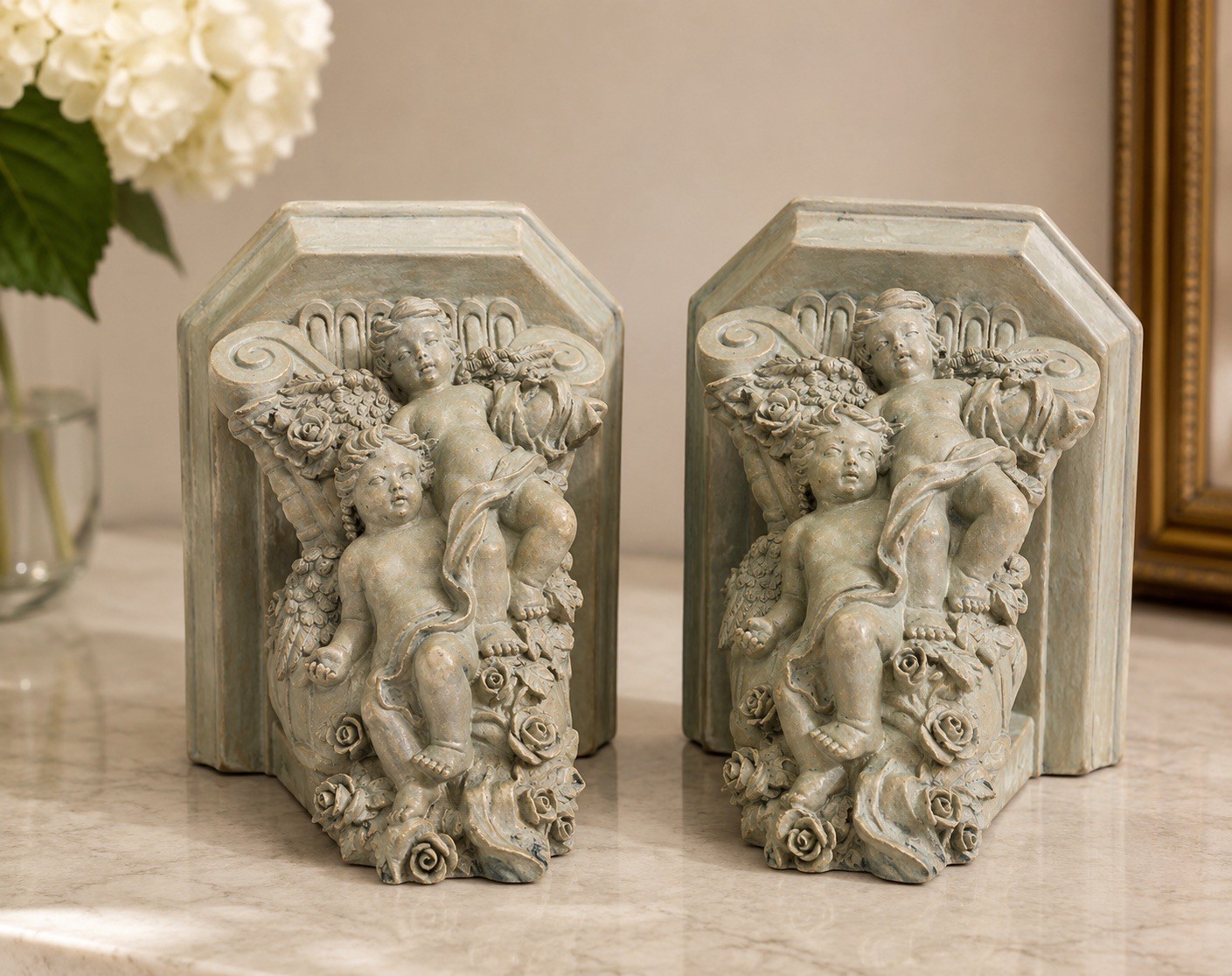 Vintage Cherub Angel Wall Corbel Shelf Pair Decorative Wall Hanging Plaques