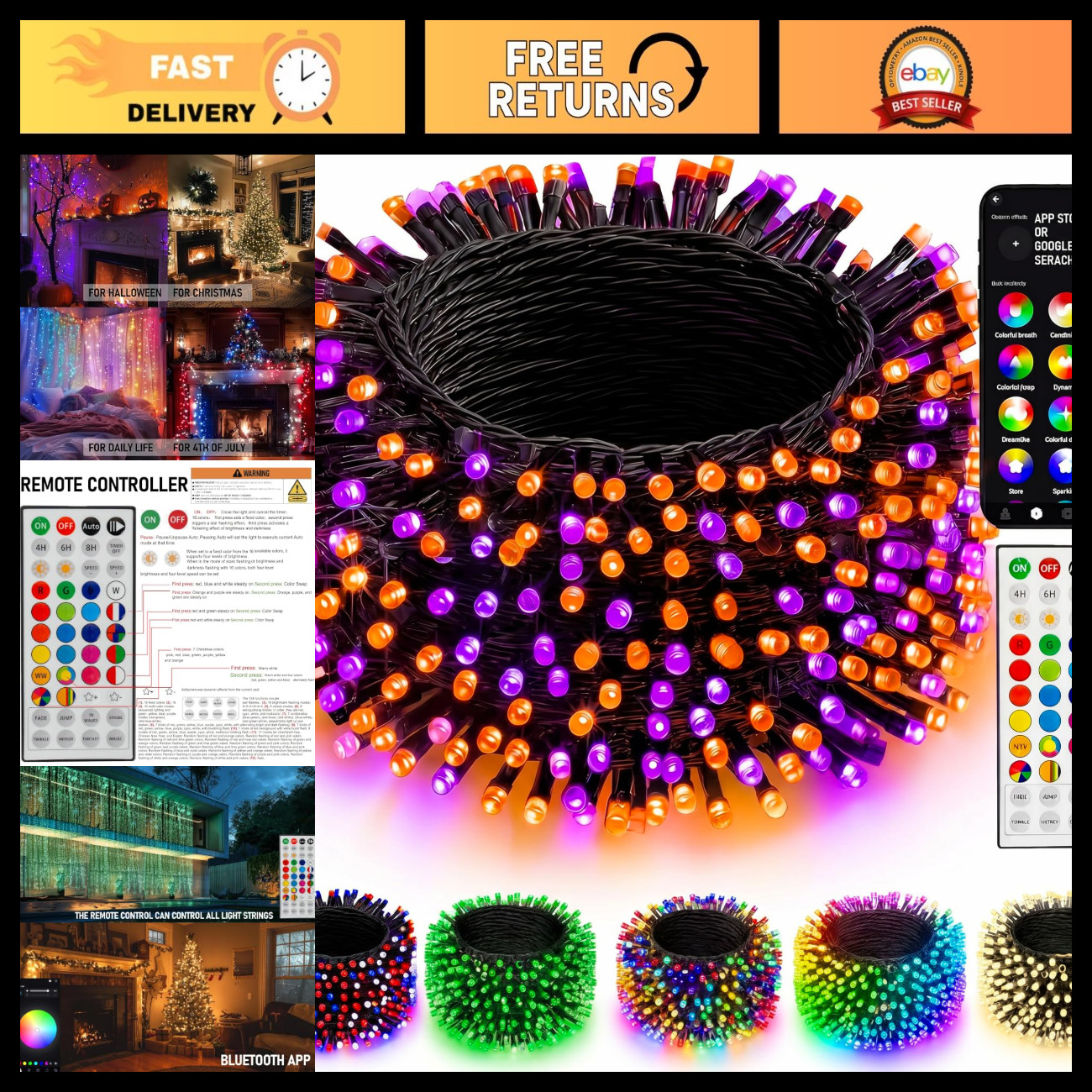 Dazzle Bright 66FT 200 LED Smart Color Changing Christmas Halloween Lights