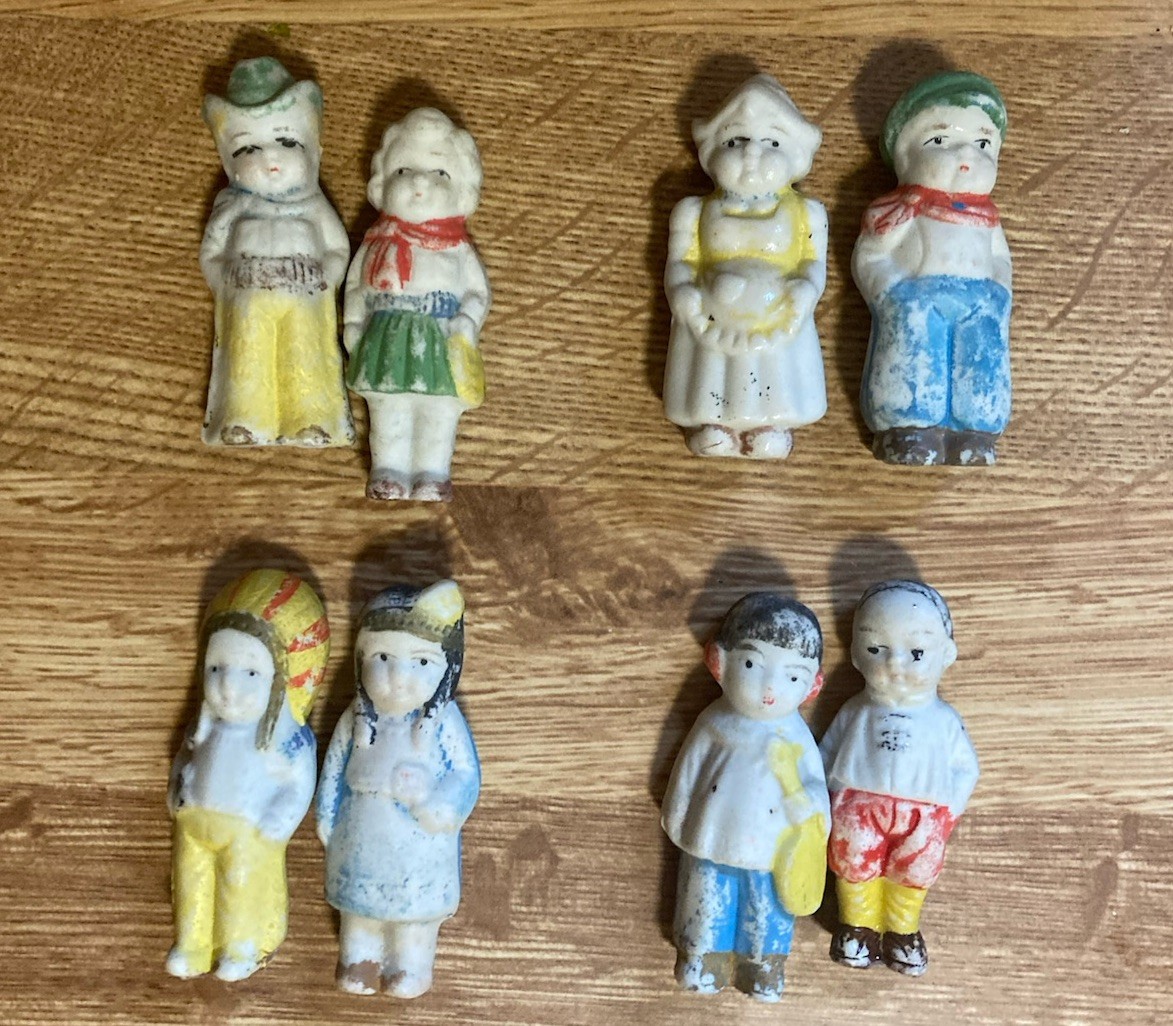 Early 1930s Vintage Japanese Bisque Porcelain Doll Figurines - Lot of 8