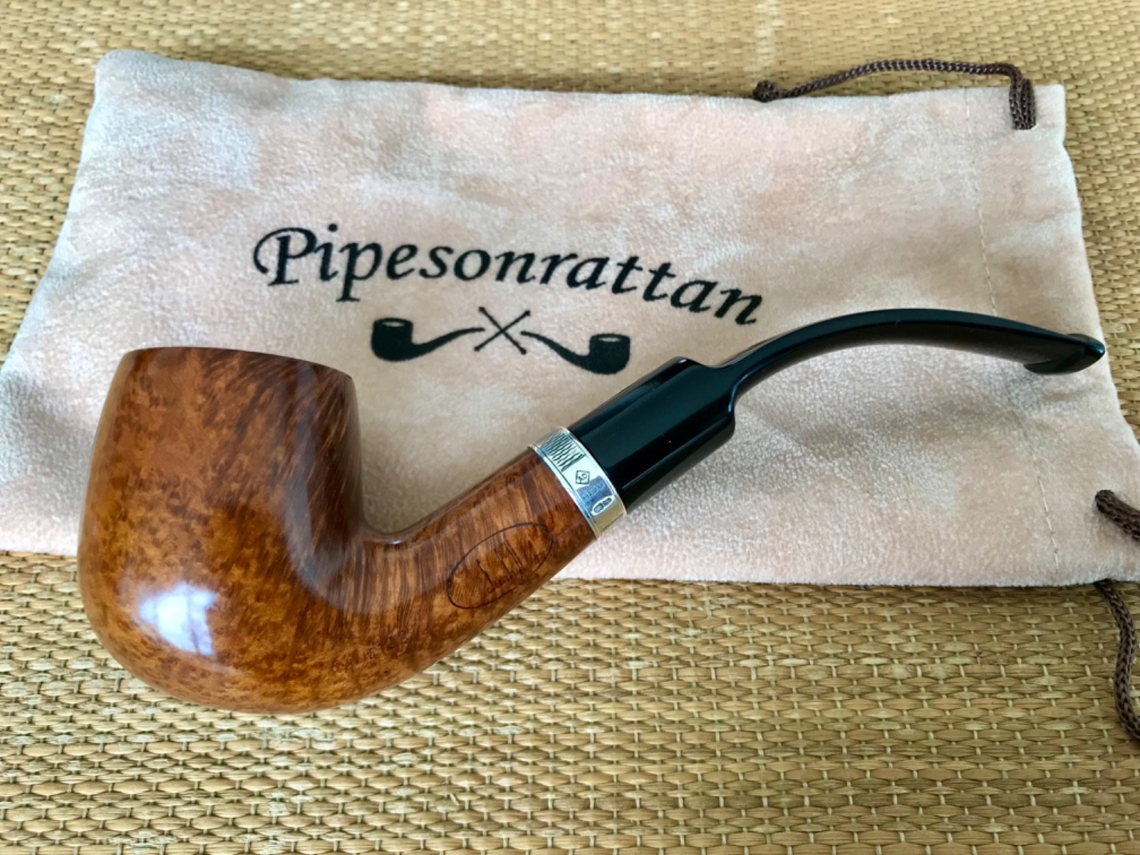 DUNHILL ROOT BRIAR 4102, 925 SILVER BAND, YEAR 1997, BENT BILLIARD PIPE, PFEIFE.