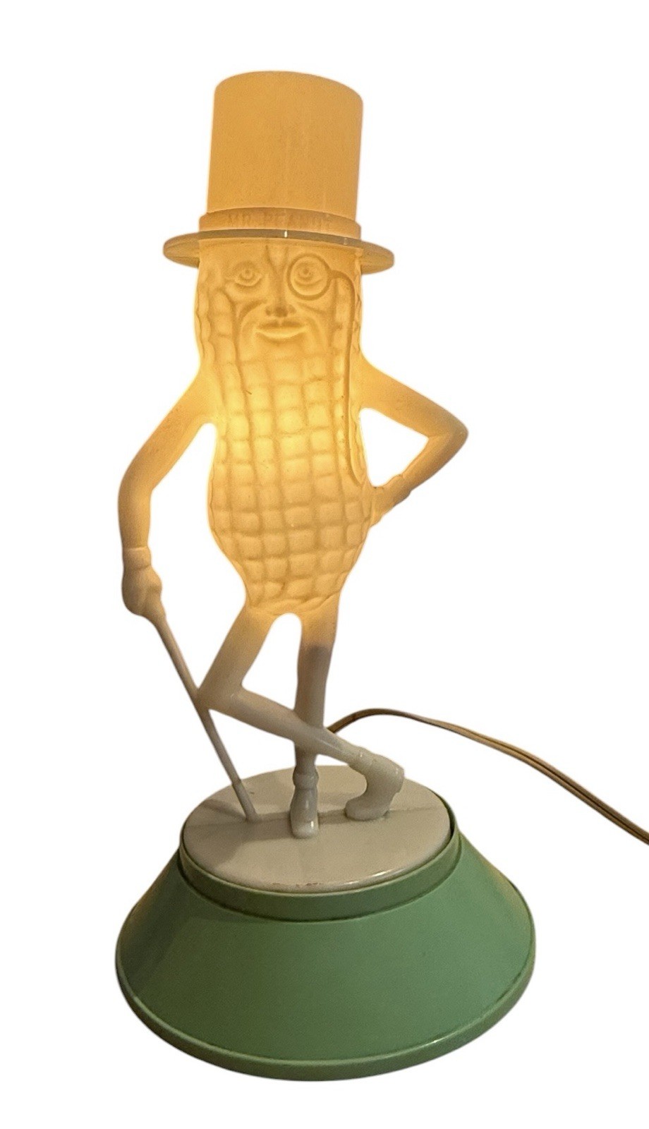 Vintage 1950s Planters Mr Peanut Lamp Plastic Green Base Working  9.5”