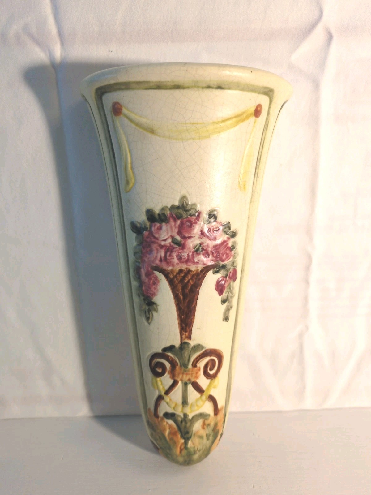 Antique c.1920's Weller Pottery Roma Impressed Floral Wall Pocket 10