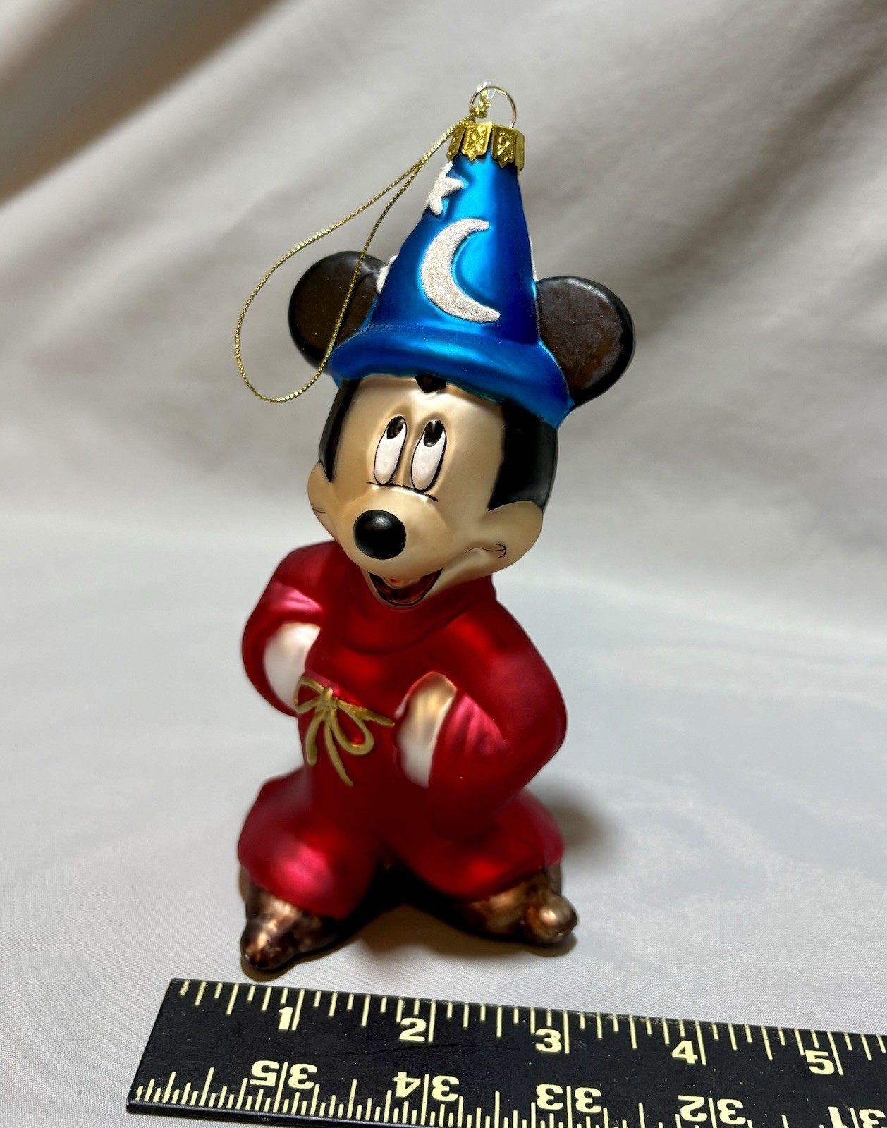 Vintage Disney Fantasia Sorcerer Mickey Glass Christmas Ornament Rare Park Theme