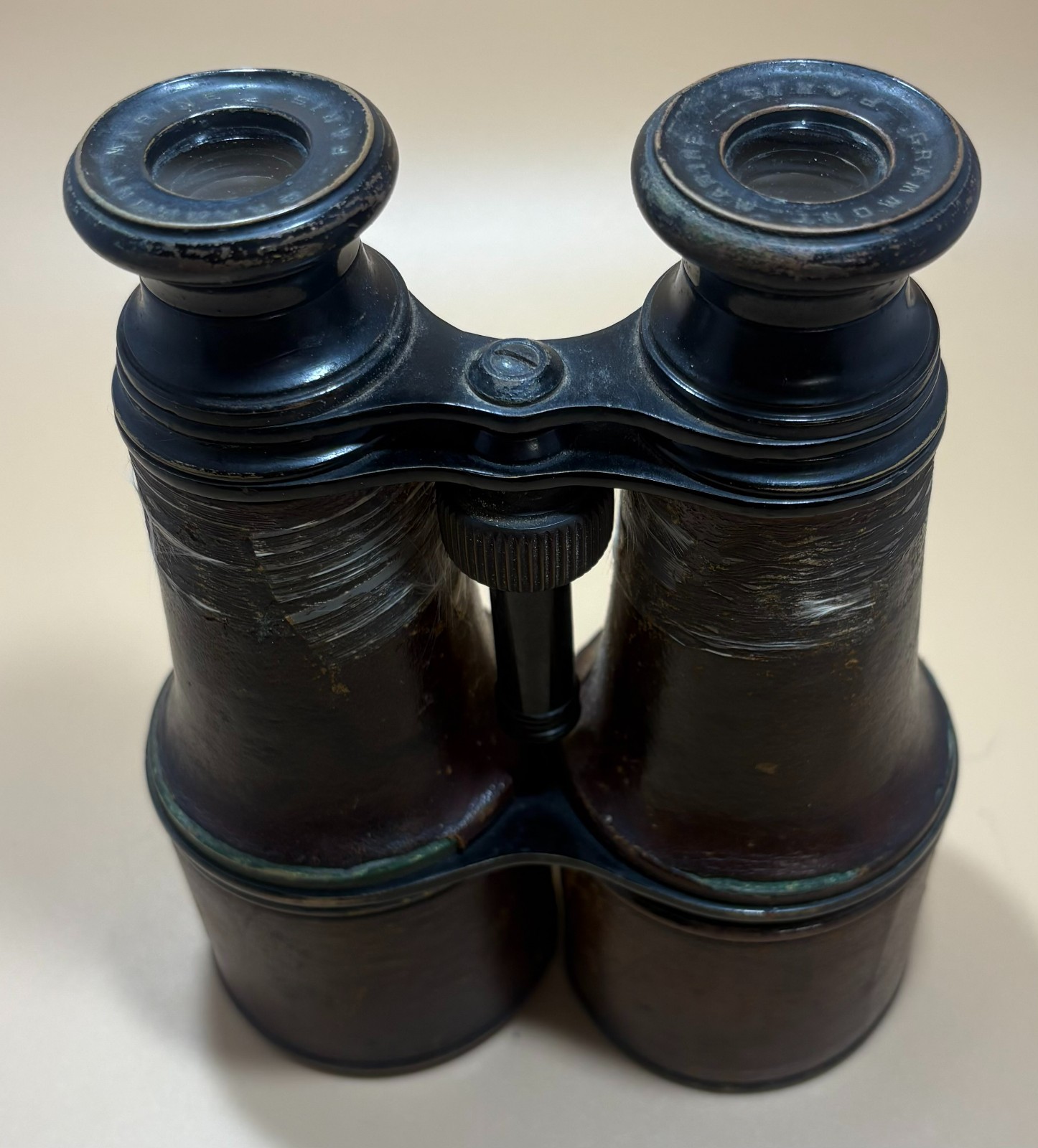Antique Vintage Civil War Era Grammont (Paris) Leather Wrapped Brass Binoculars