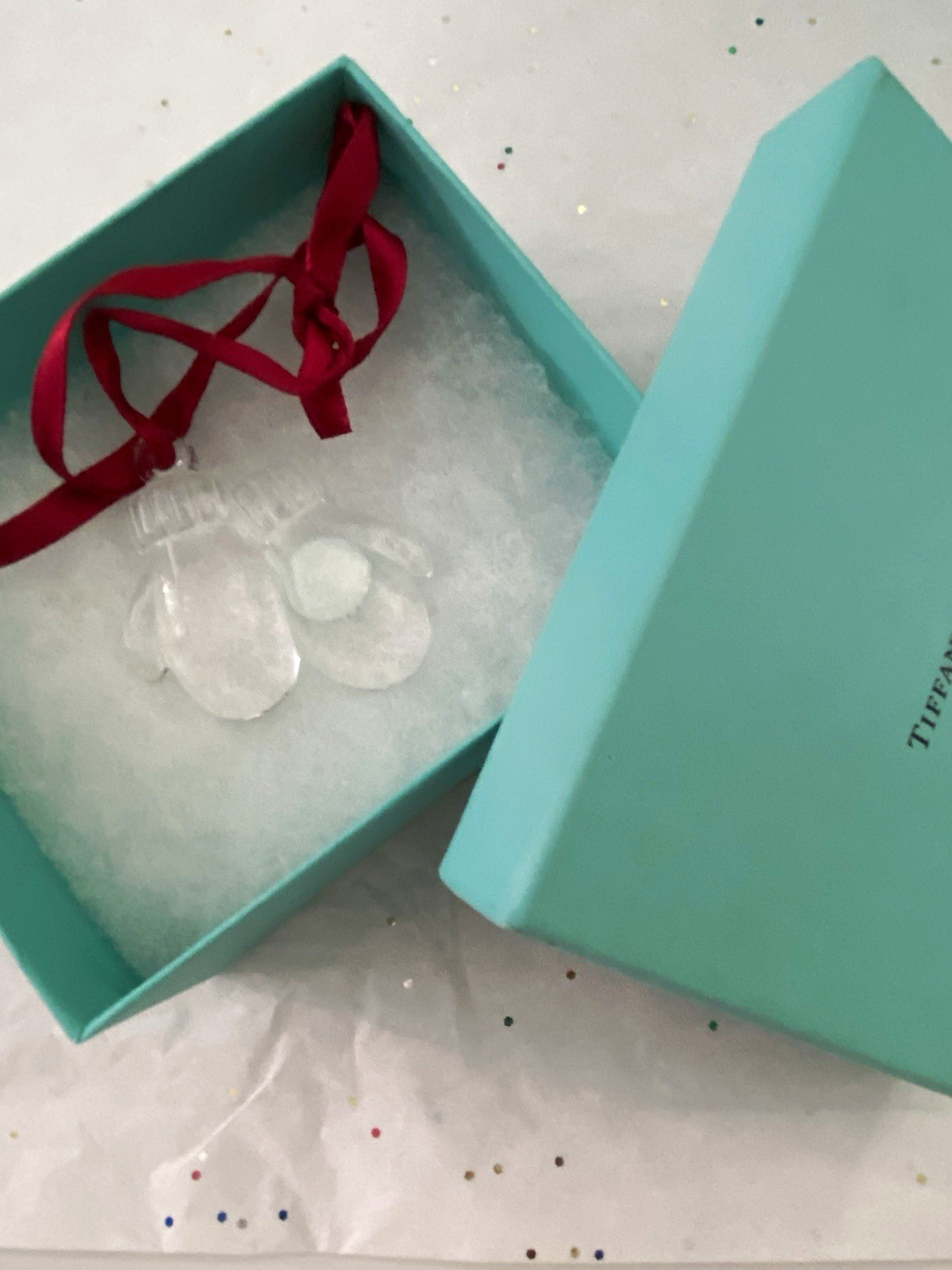 Tiffany & Co. Crystal Mittens Christmas Ornament Retired with Pouch and Box Mint