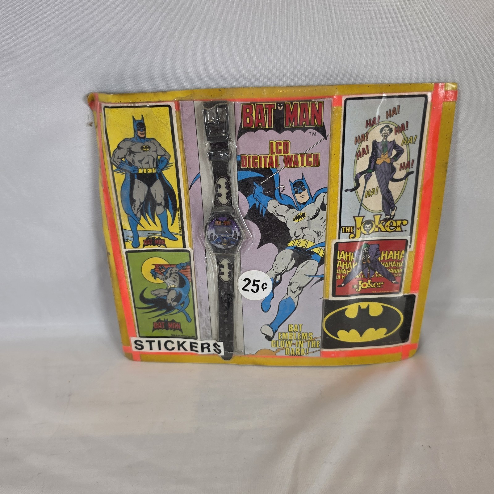 Vintage 1989 Batman LCD Digital Watch Stickers Joker Vending Display Card Sealed