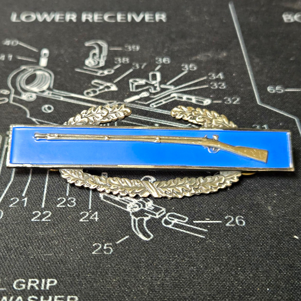 WWII US Army Sterling Silver Combat Infantryman Badge CIB Blue Enamel Vintage