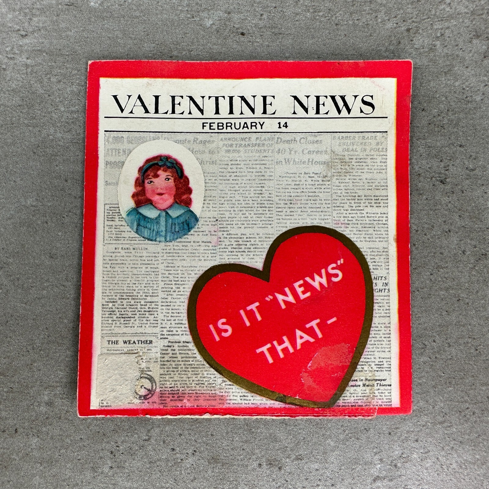 Vintage Valentines Day Scrap Piece Valentine Newspaper News Themed 3.25\