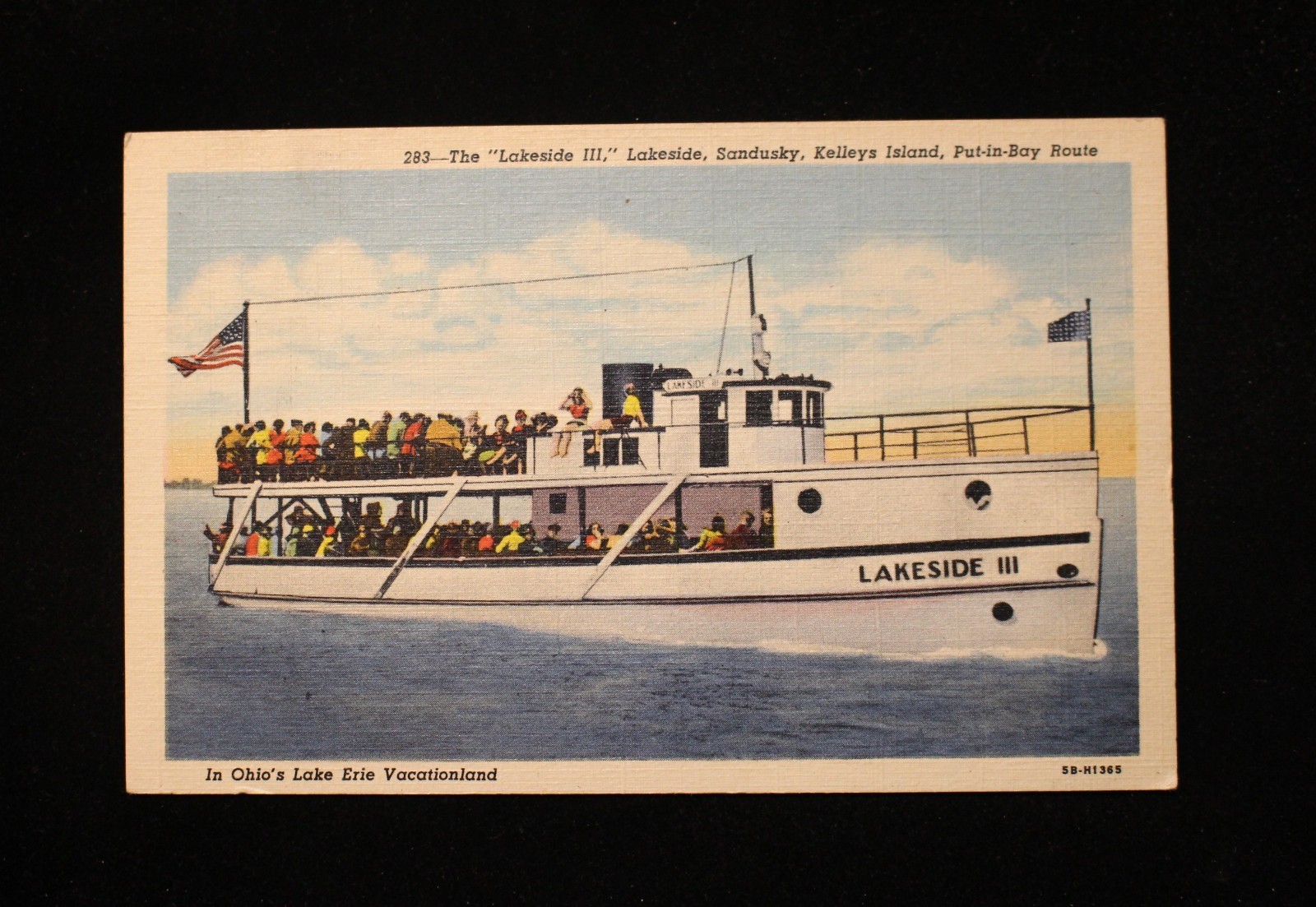 1949 LINEN POSTCARD *LAKESIDE III* SANDUSKY, KELLEYS ISLAND PUT-IN-BAY ROUTE