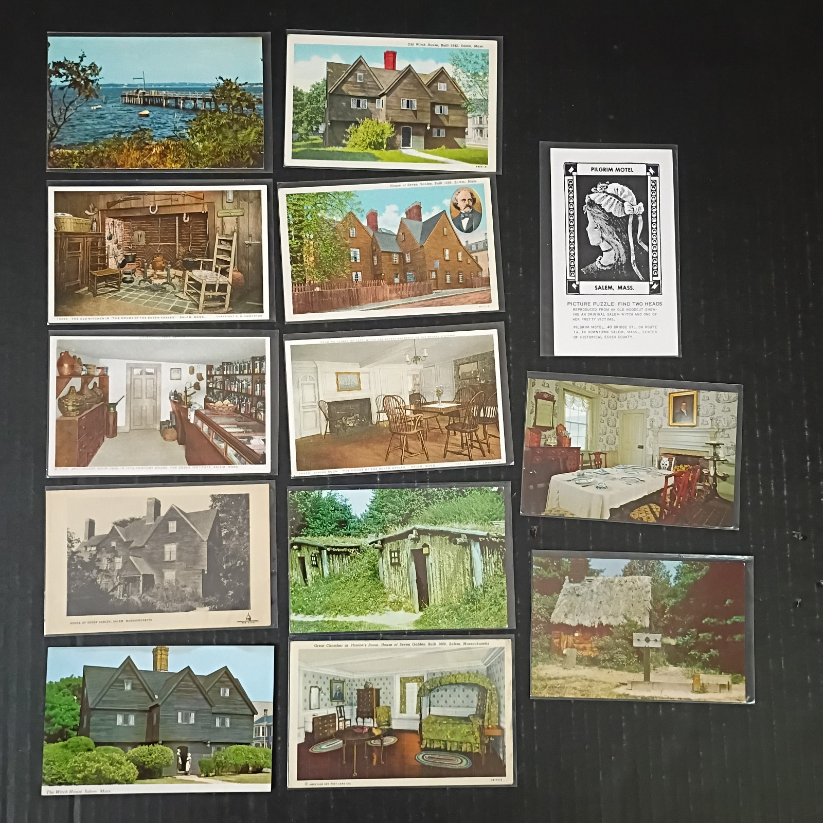 VTG Antique Postcard Lot Massachusetts Salem Pilgrim Hotel Seven Gables Bakers
