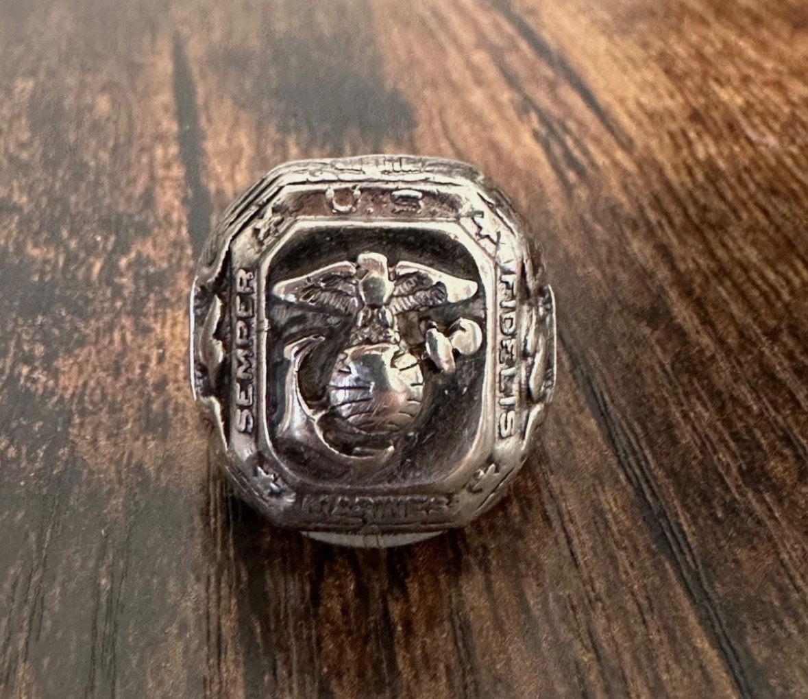 Vintage WWII USMC Marine Corp Hilborn-Hamburger Sterling Silver Ring sz 8.5-9