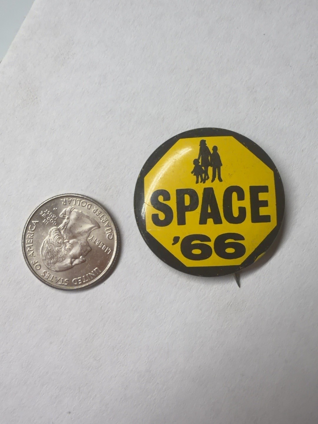 Vintage 1966 SPACE '66 Yellow Black Civic School Campaign Pinback Button