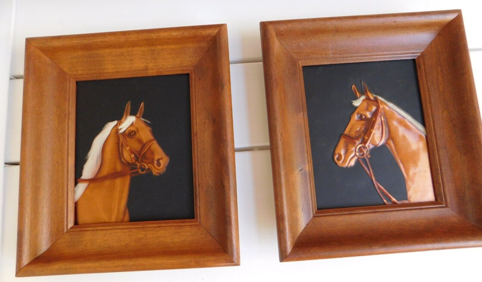 R DEHL Coppercraft Etched Engraved Tooled Copper Horse Facing Pictures Framed