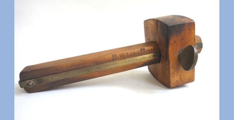 antique STANLEY MEASURE GAUGE SCRIBE#73 TOOL wood+brass
