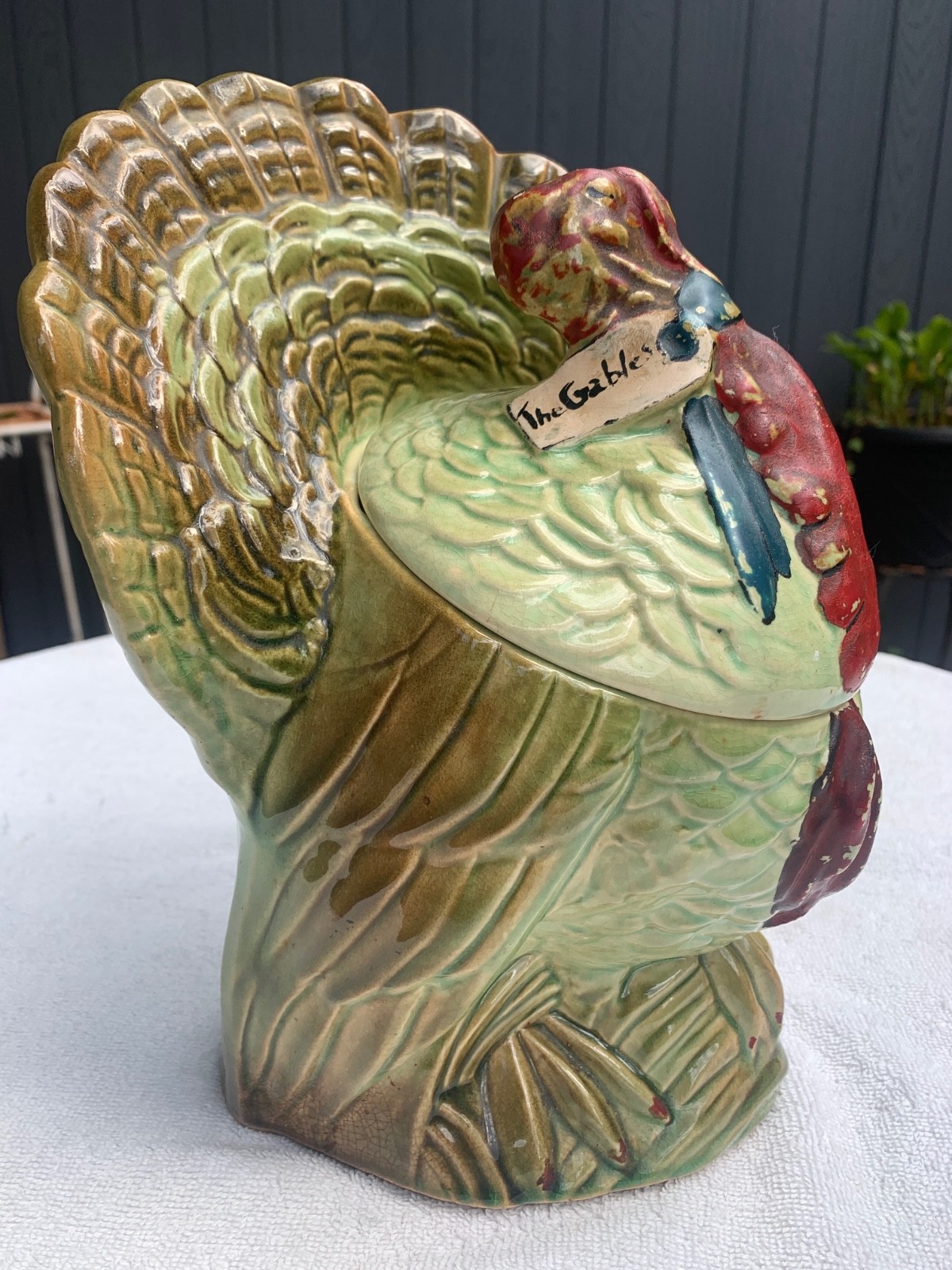 RARE * GREEN * 1945  McCoy Turkey Cookie Jar with Cold Paint * The Gobbler *
