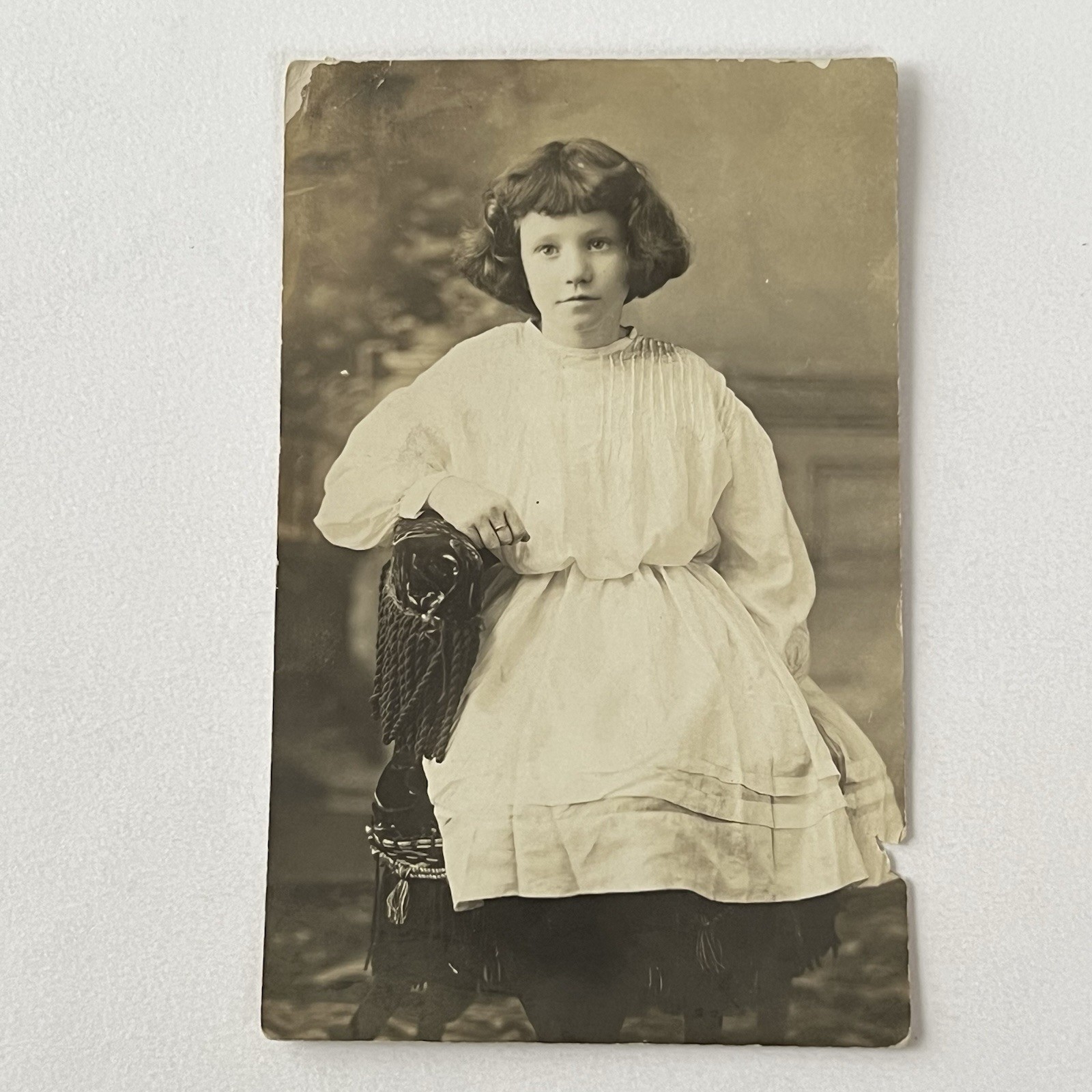 Antique RPPC Photograph Postcard Adorable Little Girl Looking Through Time