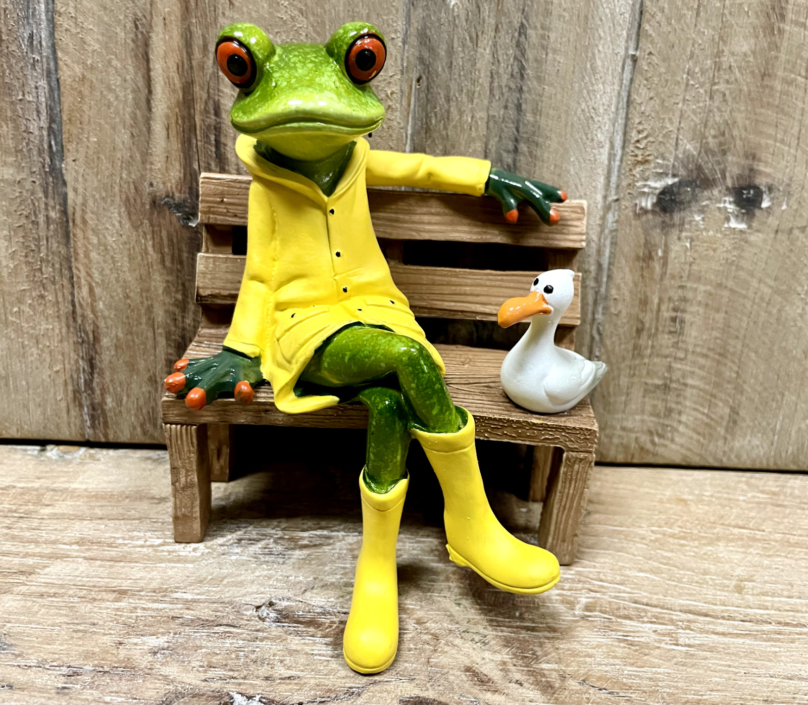 Frog On Bench With Bird Figurine 4.75\