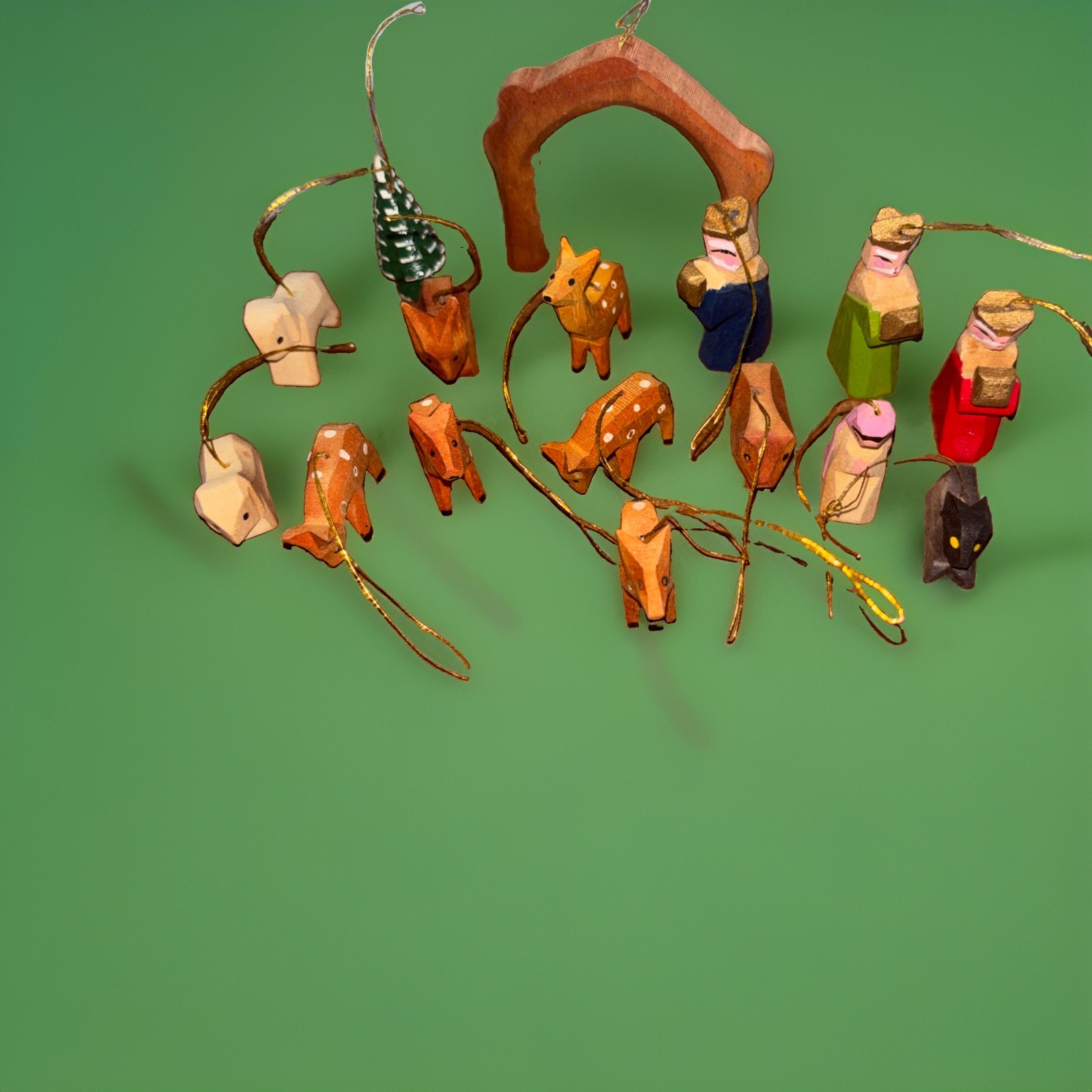 Vtg German Erzgebirge Miniature Wood Nativity Set Seiffen Hoop Turned Folk Art