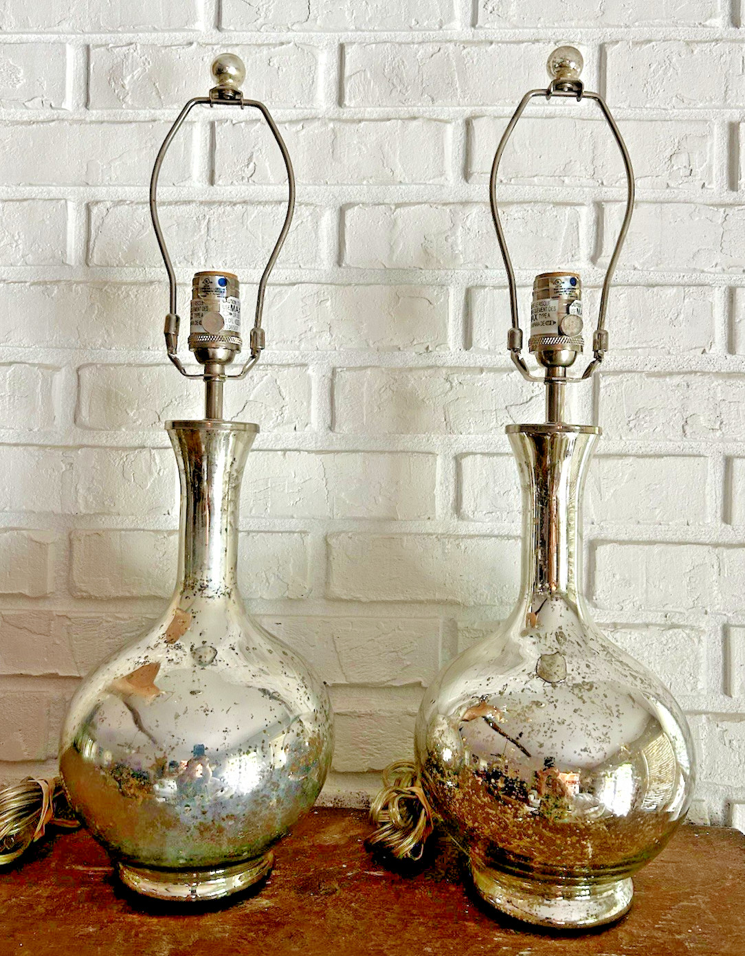 Pair of Mid-Century Modern Silver Mercury Style Glass Table Lamps