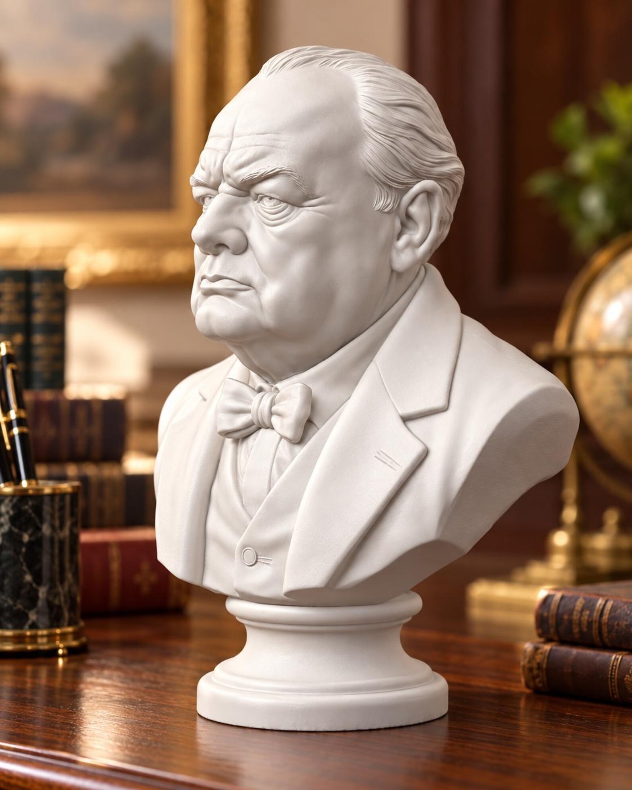 Winston Churchill Bust, British Statesman Sculpture, Historical Figure Decor