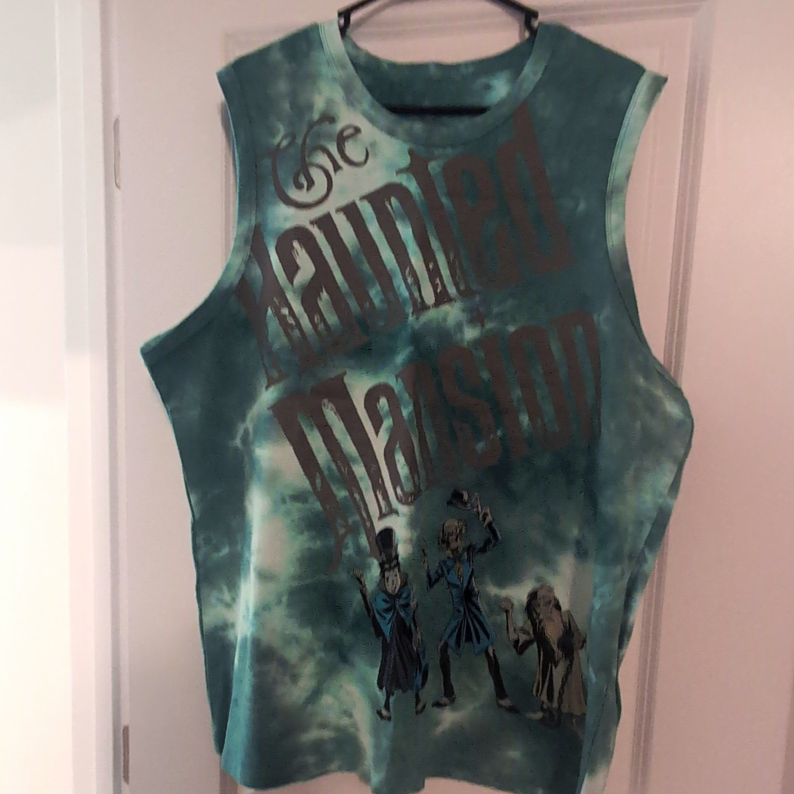 Disney The Haunted Mansion Blue/White Tie-Dye Sleeveless Tank Top Adult XL,