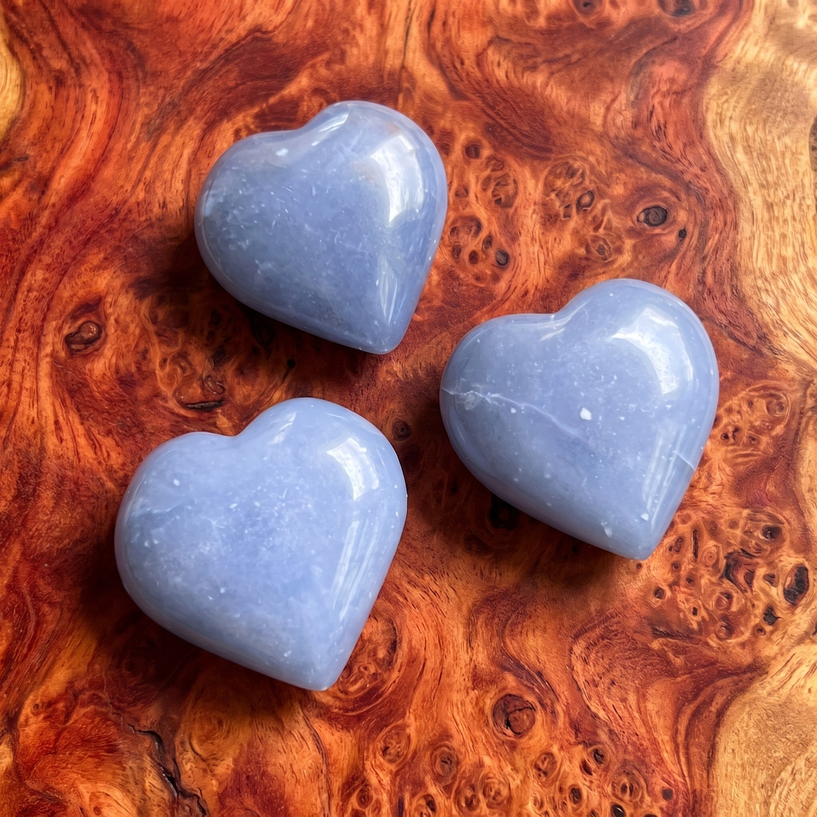 Blue Angelite Crystal Puffy Heart Carving Genuine Peru Mineral