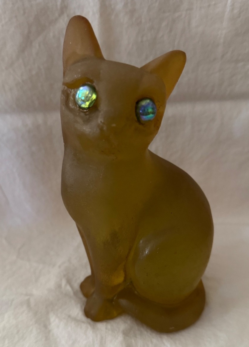 Vintage Granoby Original of California Yellow Lucite Cat with Iridescent Eyes