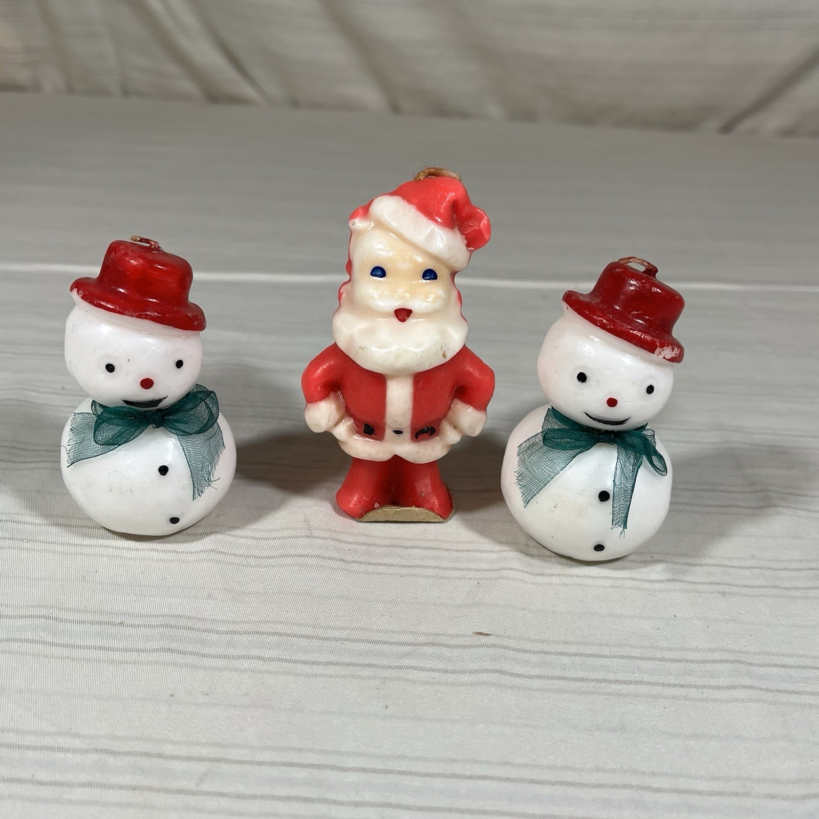 3 Vintage Gurley Novelty Christmas Candles 1950s Santa Snowman