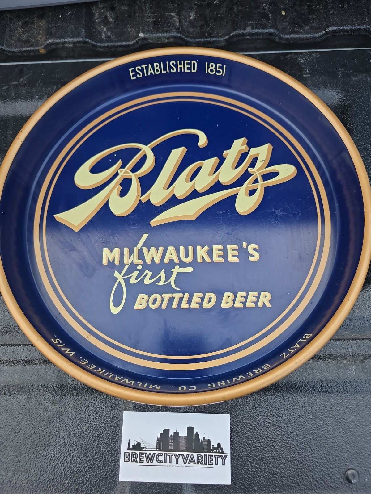 Blatz Milwaukee’s Finest Bottled Beer Round Blue Serving Tray