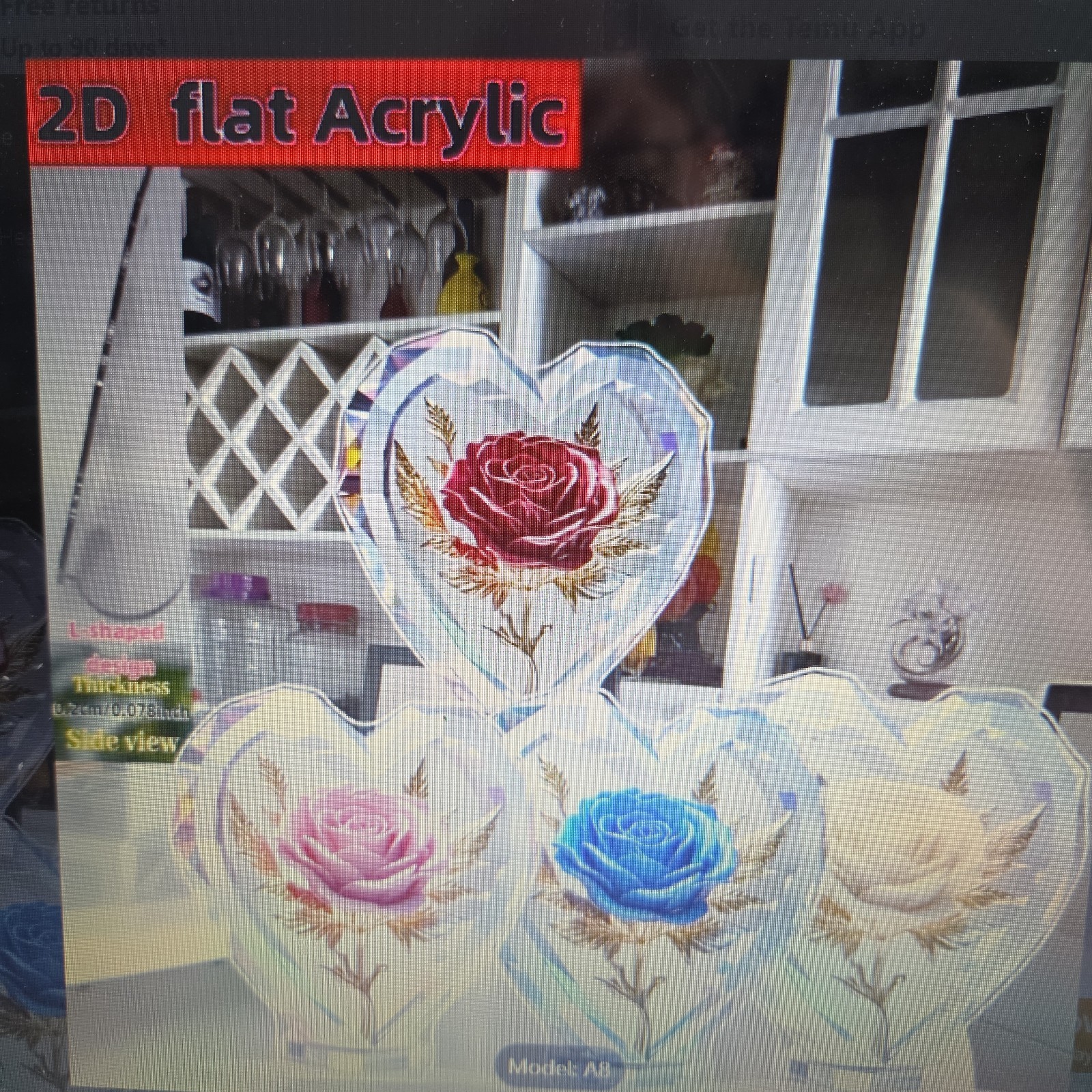 4 Pc Heart Rose Shaped Creative Home Decor 2D Flat