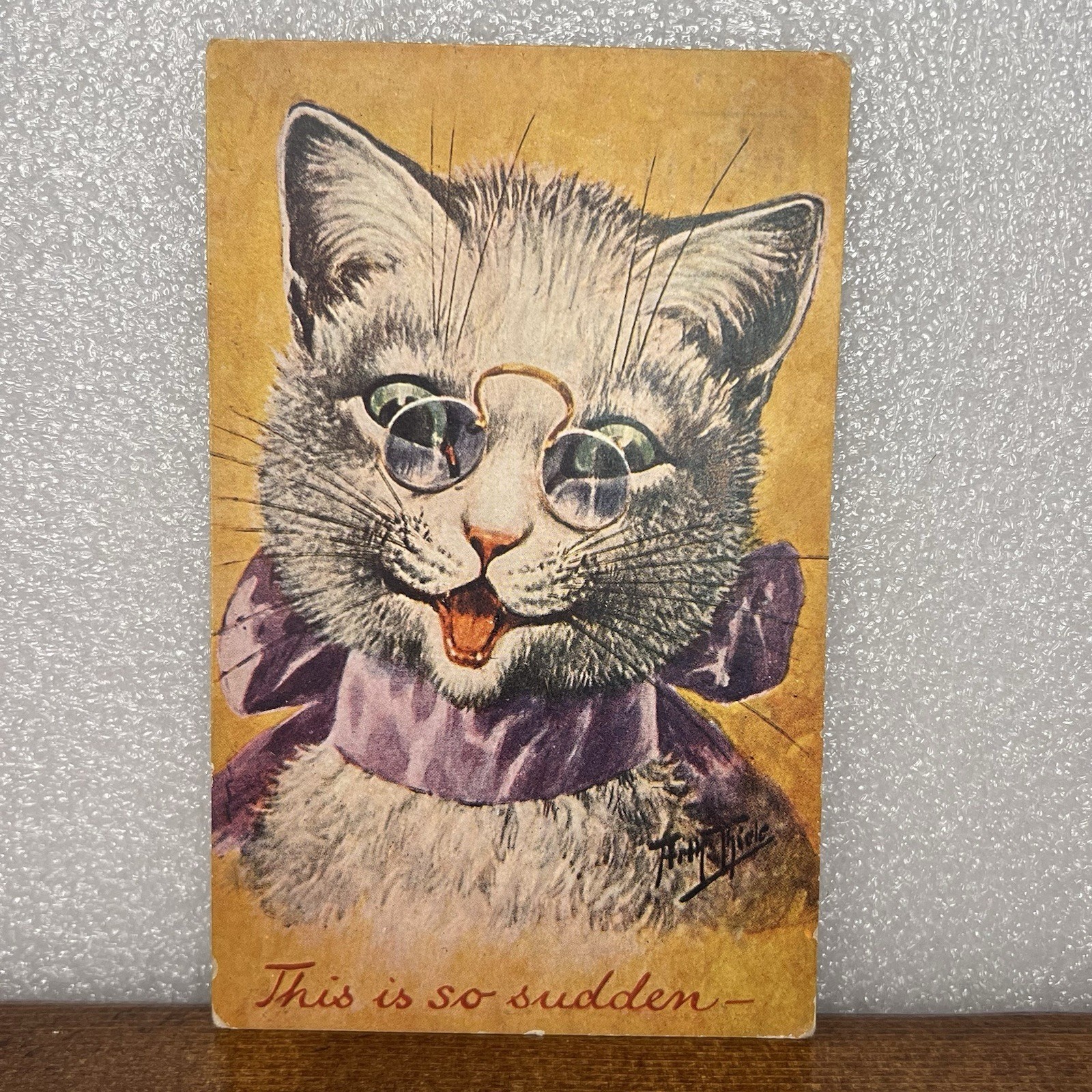 This is So Sudden Cat Glasses Arther Thiele Art printed Antique Postcard 1900’s