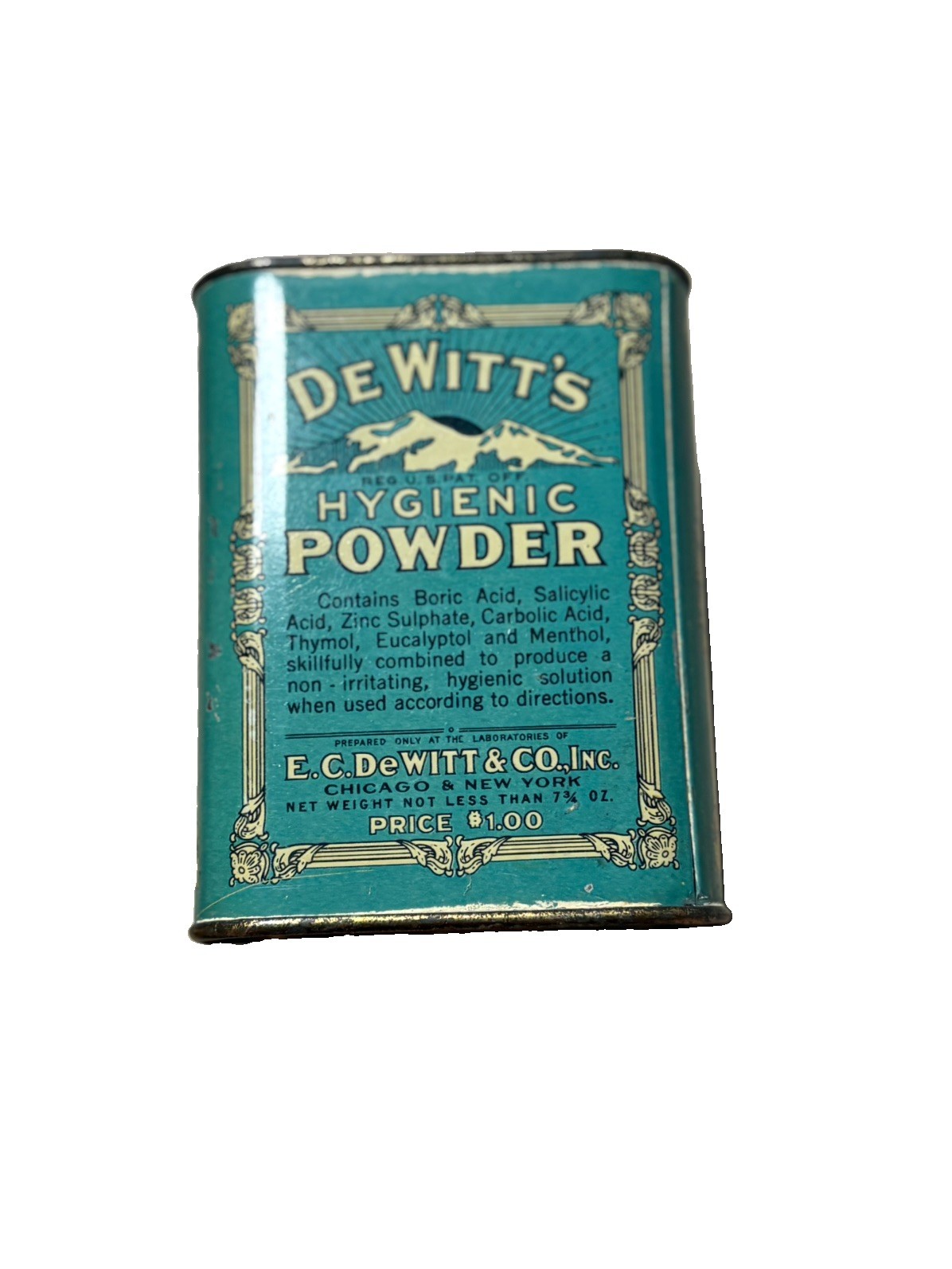 Vintage De Witt’s Hygienic Powder  Tin/ Vintage Apothecary Tin, USA, (empty)