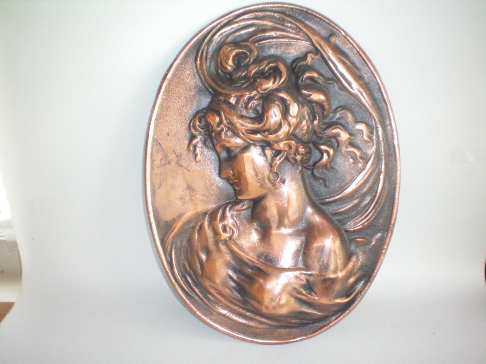 STUNNING CAST IRON VINTAGE ART NOUVEAU LADY B & H STYLE GARDEN WALL PLAQUE