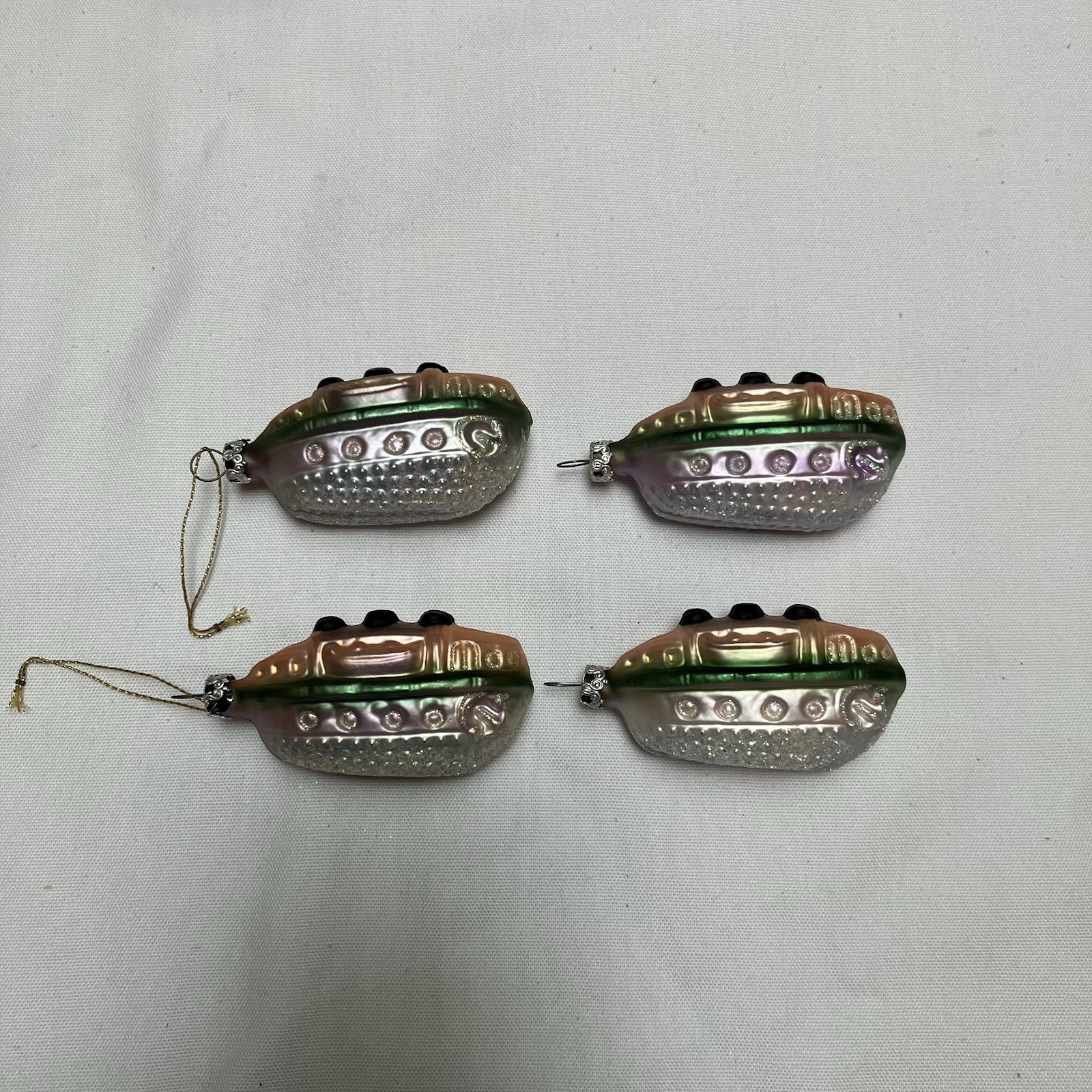 VTG Lot West German Cruise Ship Glass Christmas Ornaments (4) Pastel Glitter D