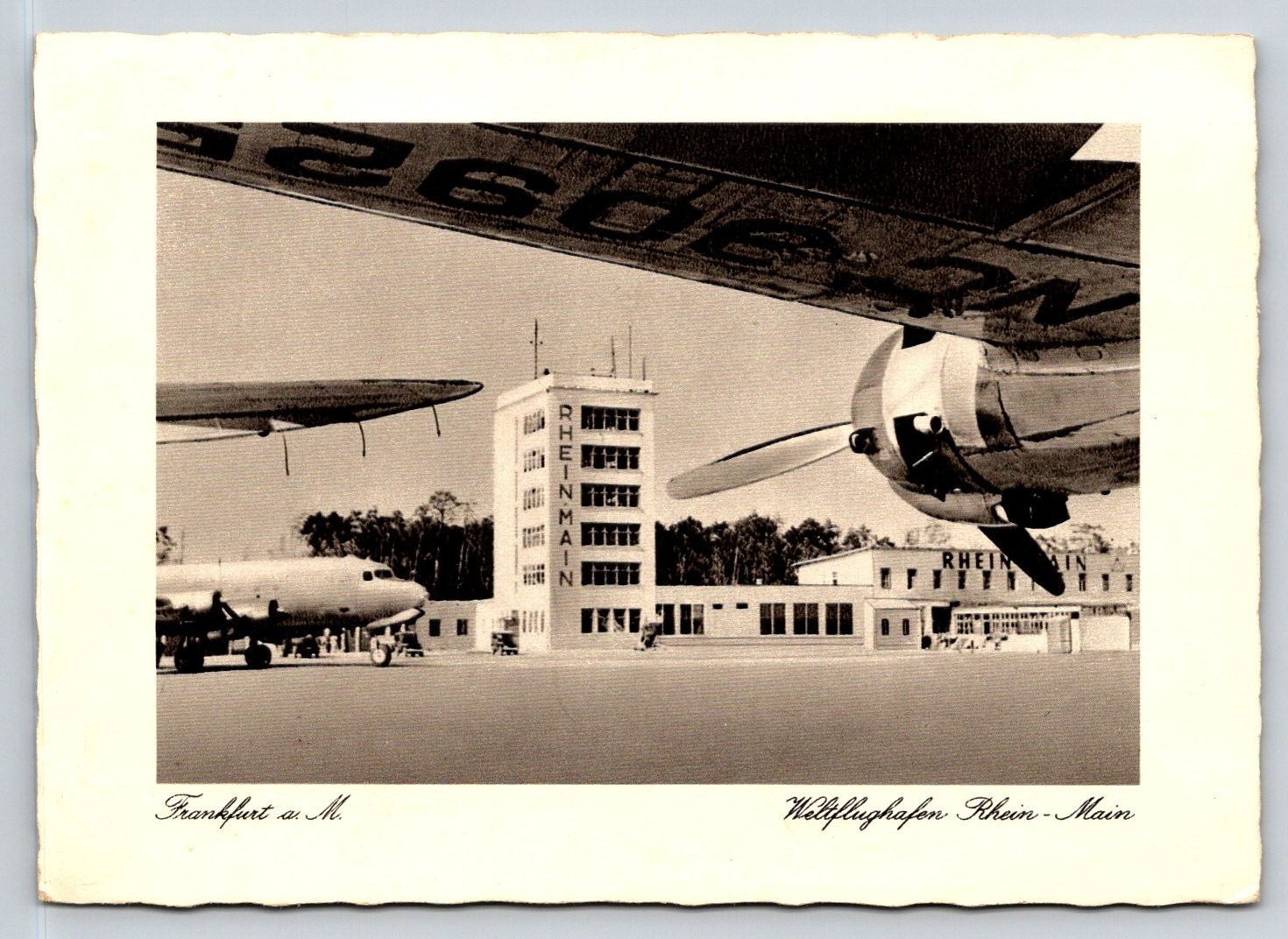 Vintage Frankfurt Rhein-Main Airport RPPC Postcard - Propeller Aircraft Control