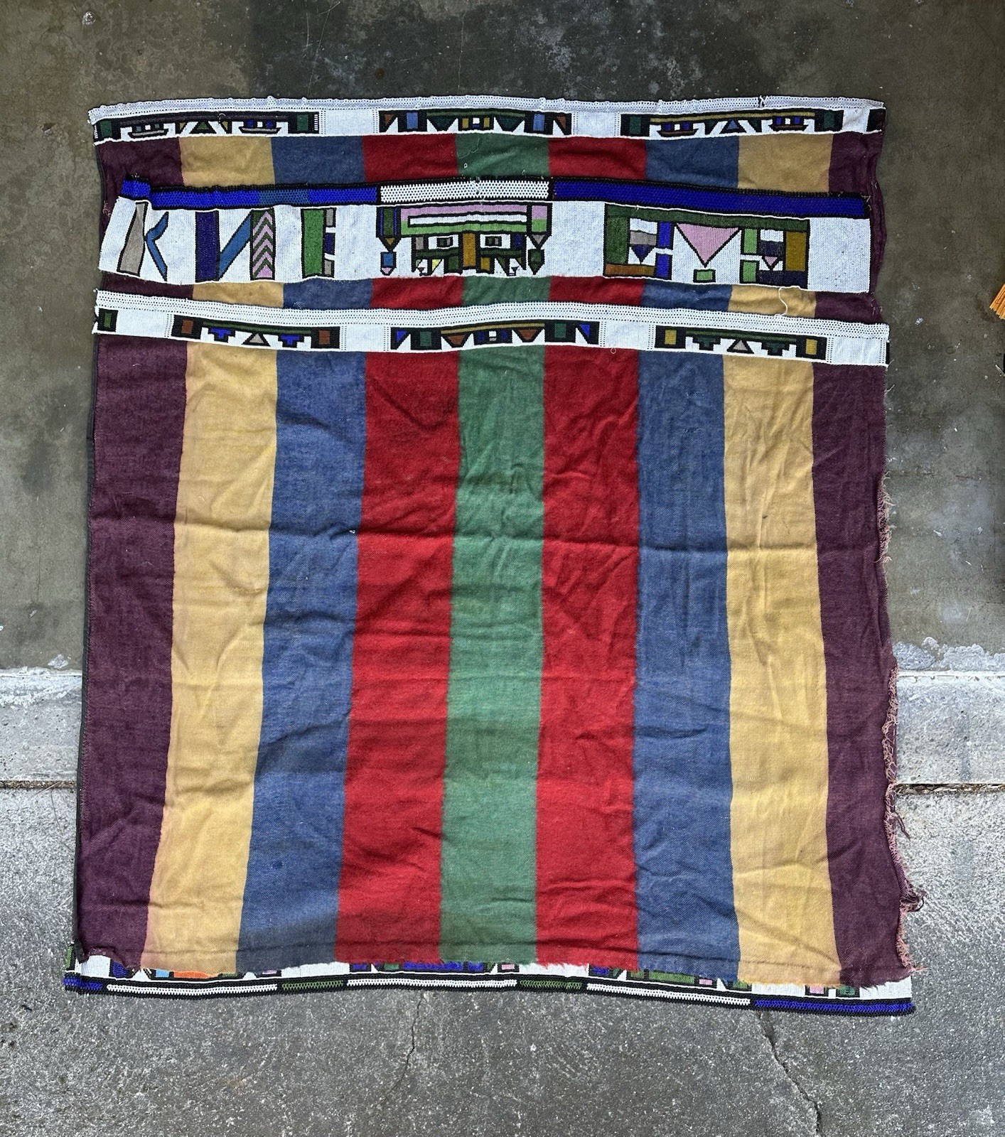 Antique African Ndebele Hand Beaded Traditional Blanket South Africa Hand Woven
