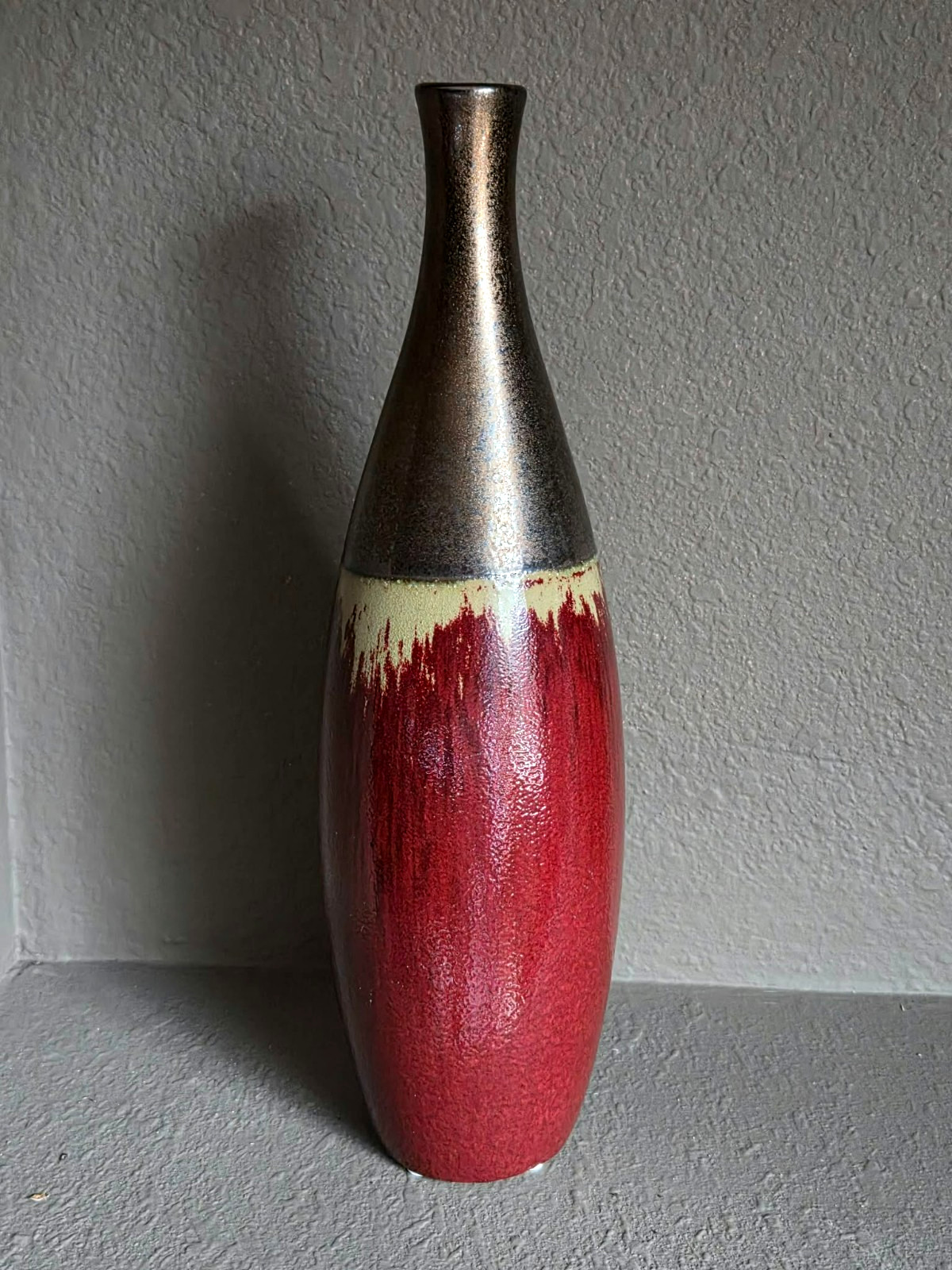 Pier 1 Imports Vintage Ceramic Vase Metallic Bronze Red Drip Glaze 13 Pier 1 Imports Vintage Ceramic Vase Metallic Bronze Red Drip Glaze 13